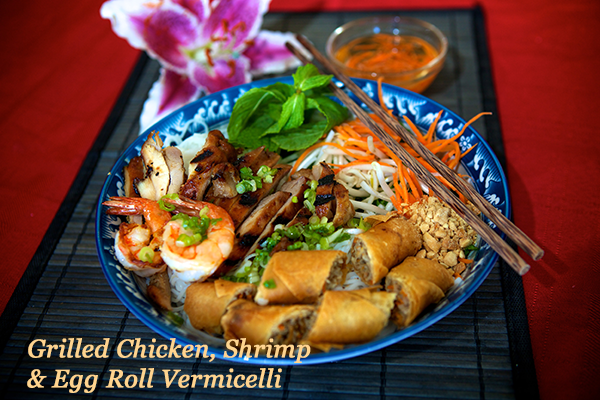 Grilled Chicken, Shrimp, and Egg Roll Vermicelli